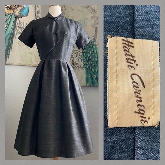 Vintage 1950s Hattie Carnegie wool blend dress XS