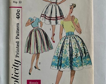 Original Vintage 1950s Simplicity Printed Pattern #3438 Box Pleat full Skirt Waist 24