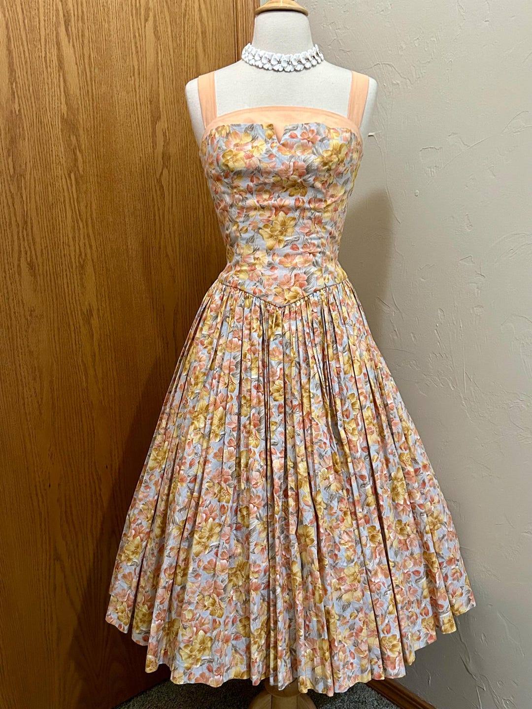 1950s Yellow Floral Print Dress by California Cottons | XS/S