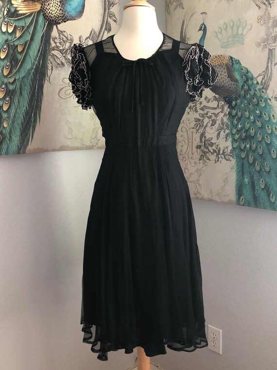 Vintage 30s Semi-sheer Black Rayon Dress Size S