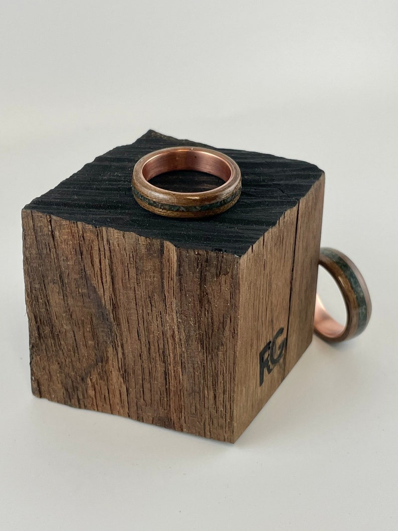 Walnut Burl BentWood ring. Copper core walnut ring. Burl walnut ring. Birthstone ring. Bloodstone ring. image 2