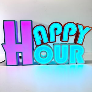 Placa de happy hour LED personalizada – Luz de bar estilo neon impressa em 3D, bar doméstico e decoração de festa