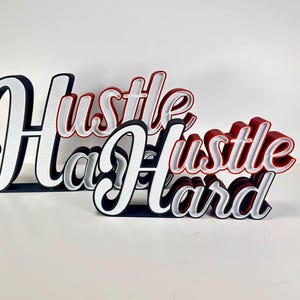 Individuelles LED Hustle Hard Schild - 3D gedrucktes Kanalbuchstabenlicht, motivierende Wanddekoration für Zuhause, Büro, Fitnessstudio oder Geschäft