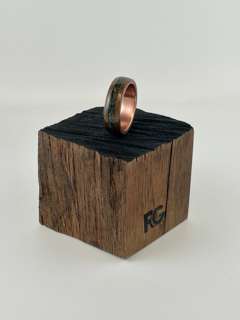 Walnut Burl BentWood ring. Copper core walnut ring. Burl walnut ring. Birthstone ring. Bloodstone ring. image 1