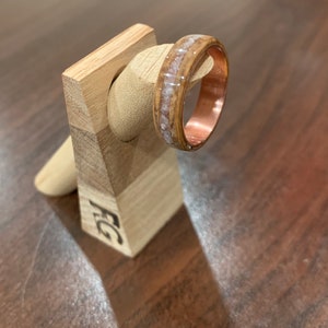 Maple Burl Bentwood Ring: Copper Core, Lilac Lepidolite Inlay