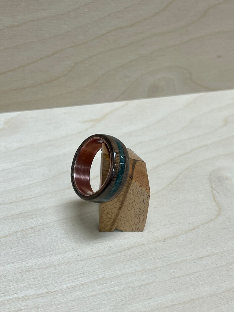 Walnut Burl BentWood ring. Copper core walnut ring. Burl walnut ring. Birthstone ring. Bloodstone ring. image 8