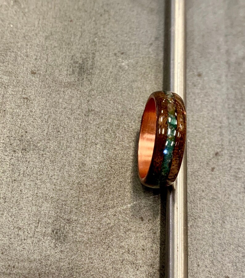 Walnut Burl BentWood ring. Copper core walnut ring. Burl walnut ring. Birthstone ring. Bloodstone ring. image 9