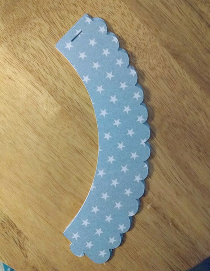 Scalloped 12 count Hearts and Stars Cupcake Wrappers Light Blue