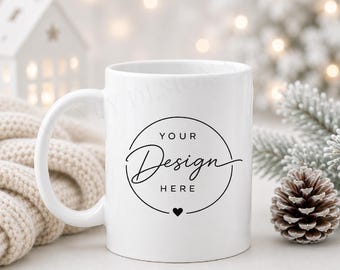 Christmas Mug Mockup: 11oz White Mug, Styled Stock Photo (Digital File)