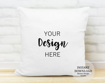 Square White Pillow Mockup: Holiday Cushion Photo (Digital Download)