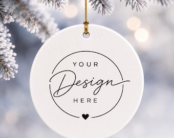 Round Ceramic Ornament Mockup, Christmas Display (Digital Download)