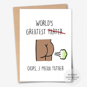 Tarjeta imprimible, el mejor pedorro del mundo, tarjetas divertidas para el día del padre, tarjeta divertida de pedorro, tarjeta de cumpleaños para papá, tarjeta grosera para papá, regalos de cumpleaños