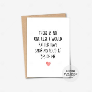 Instant download card, Snoring Anniversary card, Funny Cards, Card for Husband, Card for Boyfriend, Humorous Anniversary card