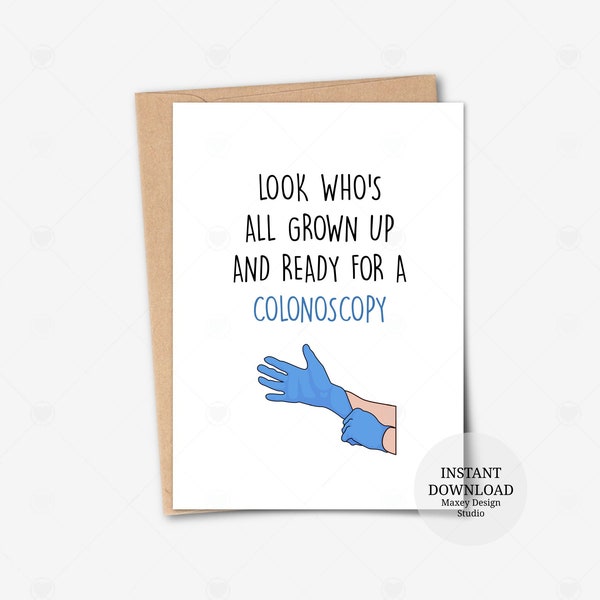 Printable Birthday Card, Colonoscopy Birthday Card, Birthday Card for Friend, Birthday Greeting Card, 50th Birthday Card