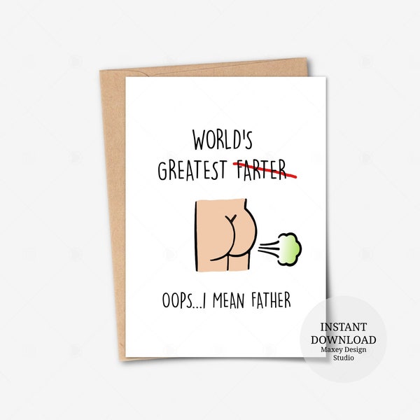 Printable Card, World's Greatest Farter, Funny Father's Day Cards, Funny Fart Card, Birthday Card for Dad, Rude Card For Dad, Birthday Gifts