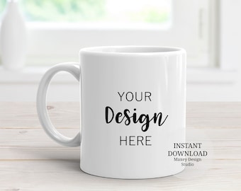 White Coffee Mug Mockup: 11 Ounce, Farmhouse Style (Digital Download)