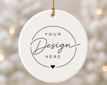 Round Ceramic Ornament Mockup, White Christmas Design Display (Digital Download)