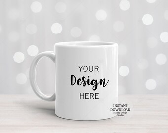 Christmas Mug Mockup: 11oz White Mug, Styled Stock Photo (Digital File)