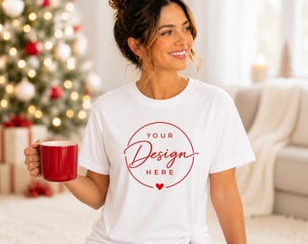 Cozy Christmas T-Shirt Mockup | White Bella Canvas Tee (Digital Download)