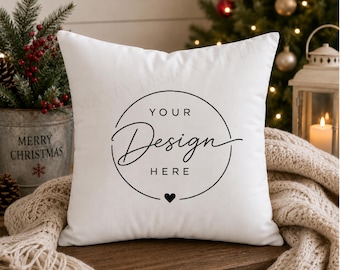 Christmas Pillow Mockup, Styled Holiday Design (JPEG Digital File)