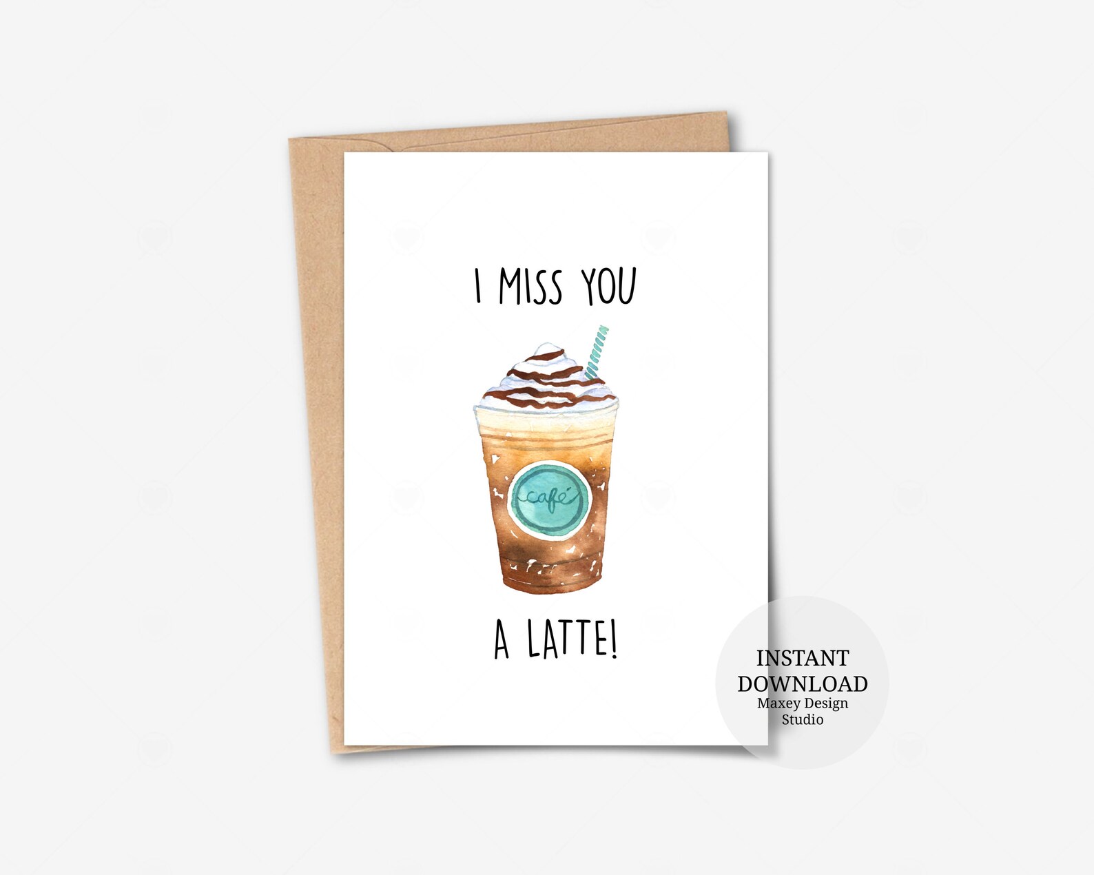 Printable Card I Miss You a Latte Card Coffee Card Long | Etsy