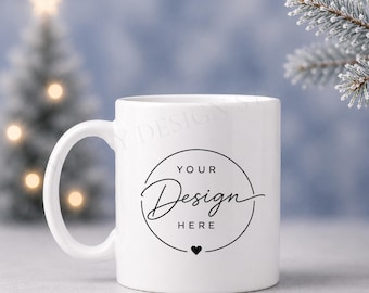 Christmas Mug Mockup: 11oz White Mug, Styled Stock Photo (Digital File)