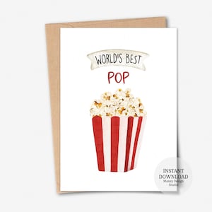 Carte imprimable, Meilleure pop du monde, Il n'y a pas de pop au beurre que vous, Cartes de fête des pères, Carte d'anniversaire pour papa, Carte de voeux de pop-corn