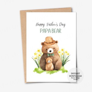 Cartão para impressão, Cartão de Feliz Dia dos Pais, Papai Urso, Cartão para Pai, Primeiro Cartão de Dia dos Pais, Cartão de Urso Fofo, Cartão de Saudações de Urso, Cartão para Novo Papai