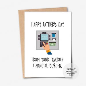 Tarjeta imprimible, Feliz Día del Padre de tu tarjeta favorita de carga financiera, Tarjeta divertida del Día del Padre de un niño, Tarjeta de un hijo o hija