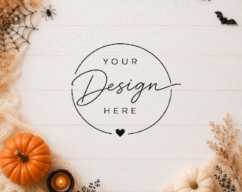 Halloween Flatlay Mockup Background, Fall Product Display, Spooky Pumpkin Styled Stock Photo for Etsy