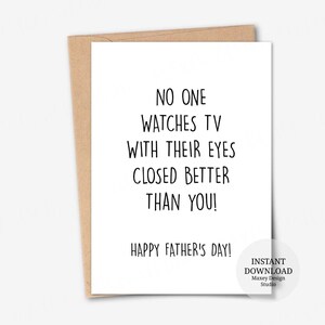 Tarjeta imprimible, Nadie ve la televisión con los ojos cerrados mejor que tú, Tarjeta divertida del Día del Padre, Regalo del Día del Padre, Tarjeta de un niño