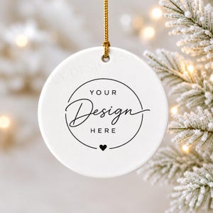 Round Ceramic Ornament Mockup, White Christmas Design Display (Digital Download)