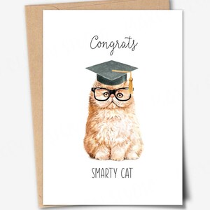 Afstudeerkaart, gefeliciteerd Smarty Cat, grappige kat afstudeerkaart, cadeau voor de afstudeerder, afstudeerkaart voor hem of haar, klas van 2025