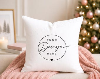 Styled Christmas Pillow Mockup, Styled Holiday Design (JPEG Digital File)
