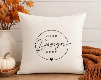 Autumn Pillow Mockup: Thanksgiving, Halloween Designs (Digital Download Jpeg File)
