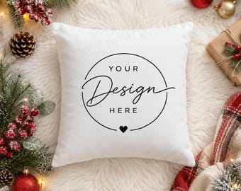 Christmas Pillow Mockup, Styled Holiday Design (JPEG Digital File)