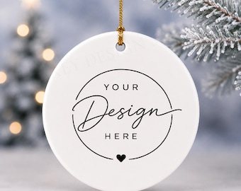 Round Ceramic Ornament Mockup, Christmas Display (Digital Download)