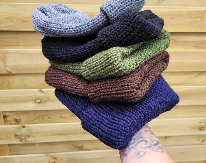 Knitted double-layered hats. Hats for men, women, and teens. Beanies for adults and teens. Winter hat.