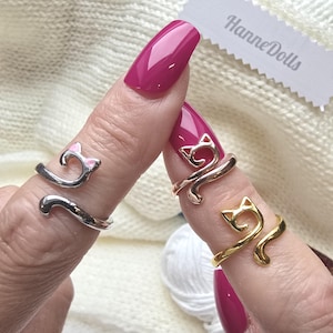 Kattvirkad ring - Kattstickring - Söt garnring - Spännring - Virkningstillbehör - garnspänningshjälp - DIY-present - virkring - stickring