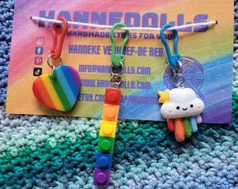 Building block stitch marker. Kawaii rainbow cloud stitch marker. Rainbow heart stitch marker. Crochet. Knitting. Rainbow row counter.