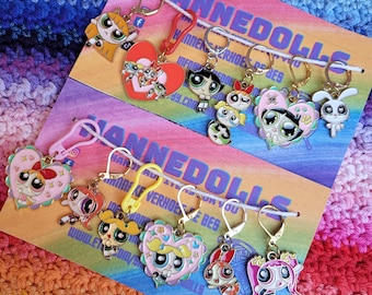 Stitch markers from the super Girls . cartoon stitch markers . 90s girl power . knitting row counter . crochet stitch marker . DIY