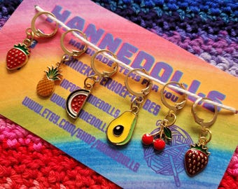 Fruit stitch markers. Stitch markers for crochet and knitting. Set of 6 stitch markers. Progress markers. Charms. Row markers. DIY