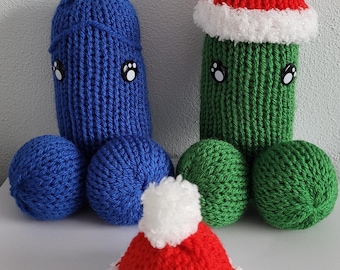 Knitted Dicky Dutch with a Santa hat. Knitted Christmas cuddly toy. Christmas humor. Christmas gift. Knitted Wiwi. Handmade cuddly toy. Adult humor