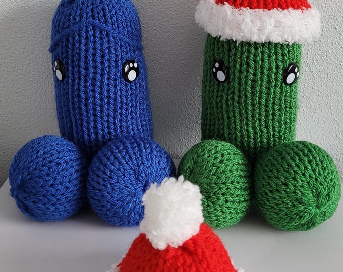 Knitted Dicky Dutch with a Santa hat. Knitted Christmas cuddly toy. Christmas humor. Christmas gift. Knitted Wiwi. Handmade cuddly toy. Adult humor