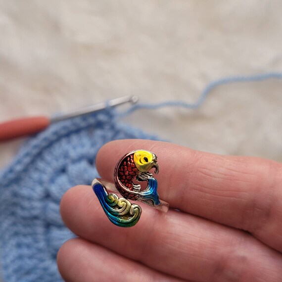 Colored Fish Crochet or Knitting Ring is a Yarn Tension Aid for