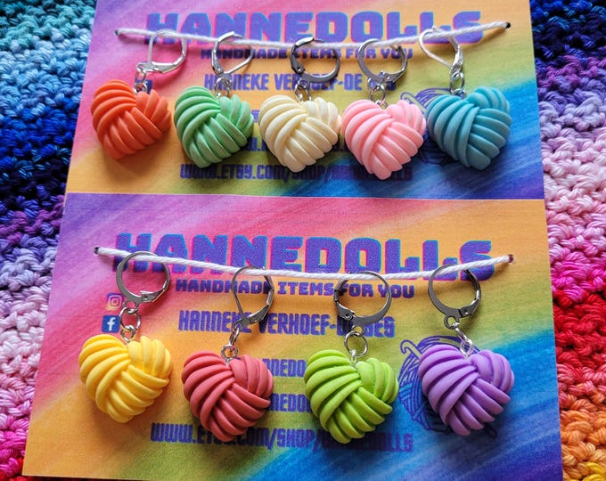 ribbed heart stitch markers in 9 different colors. these stitch markers are sold individually