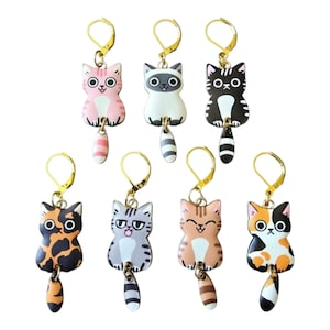 Kawaii Cat Stitch Markers – Cute Cat Stitch Markers – Cat Lover Gift – cat stitch marker - cat bouncing tail - progress keepers