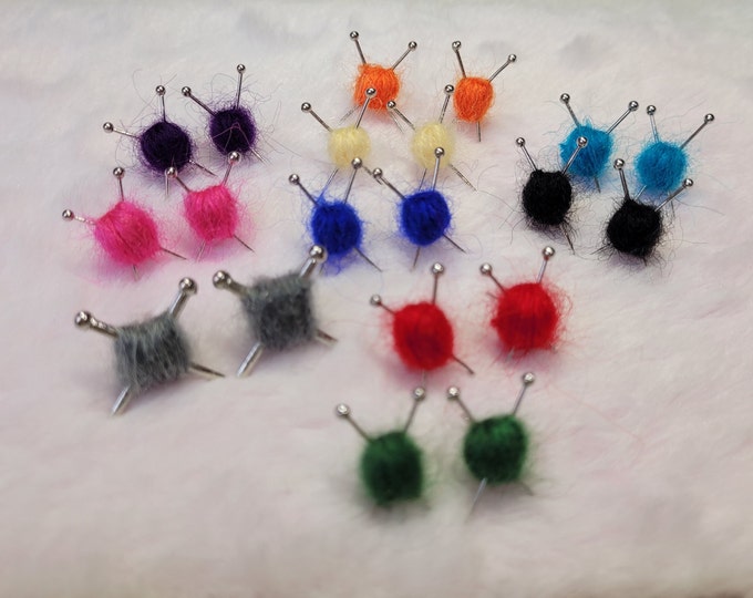 Knitting needle stud earrings with real wool
