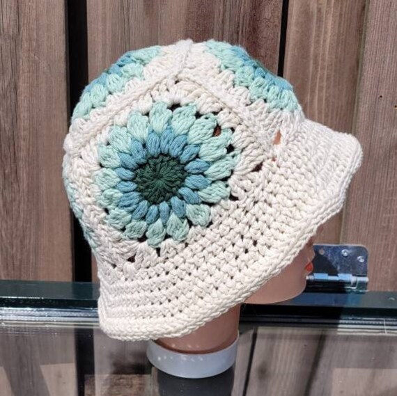New! Sunflower Granny Square Crocket 90’s Vibes Fishermancore Hippie Bucket Hat Crochet Granny Sunflower Bucket Hat Hippie Vintage Retro  main image 3