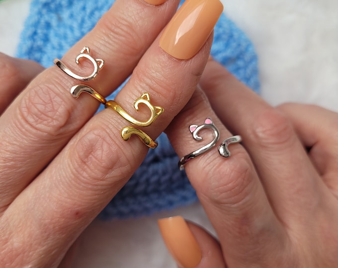 Cat crochet ring - cat knitting ring - left-handed crochet ring - right-handed crochet ring - yarn tension aid - tension aid - crochet accessory - gift DIY